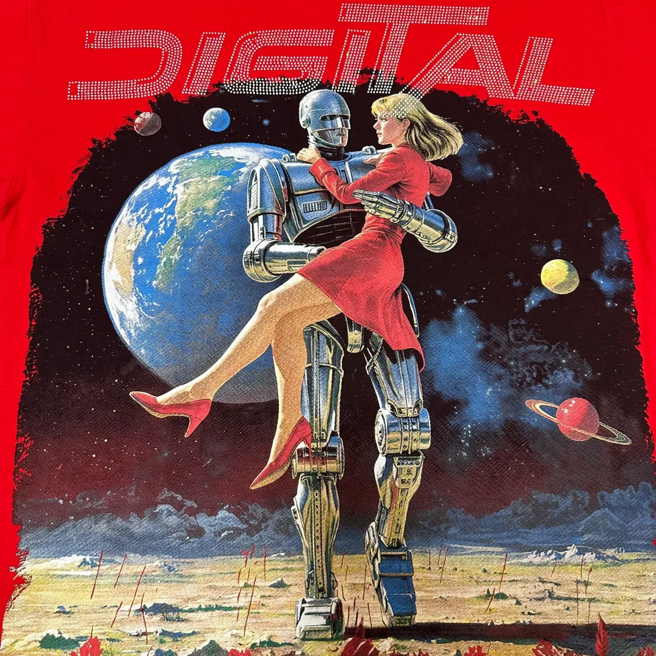 Digital Graphic-Print Red Sci-Fi Illustration T-Shirt 4