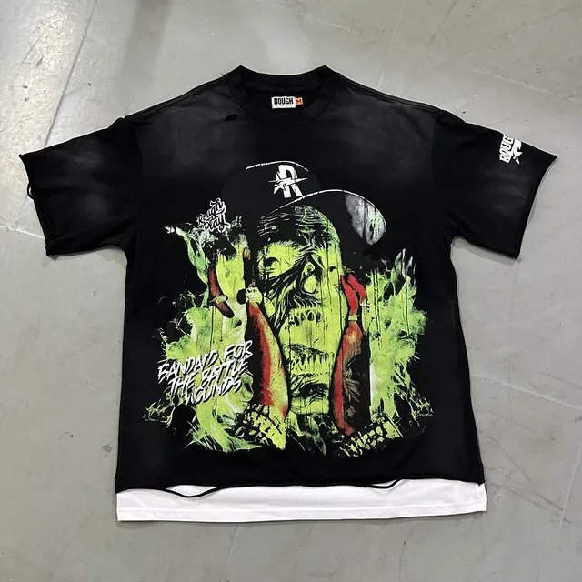 Distressed Black Oversized Graphic Print T-Shirt 7