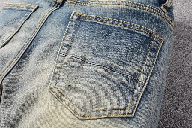 Distressed Patchwork Embroidered Light-Wash Blue Jeans 5