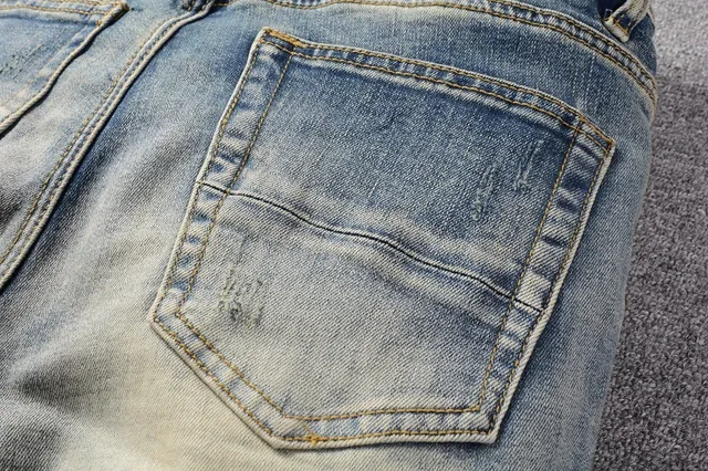 Distressed Patchwork Embroidered Light-Wash Blue Jeans 6