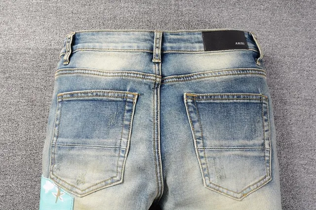 Distressed Patchwork Embroidered Light-Wash Blue Jeans 7