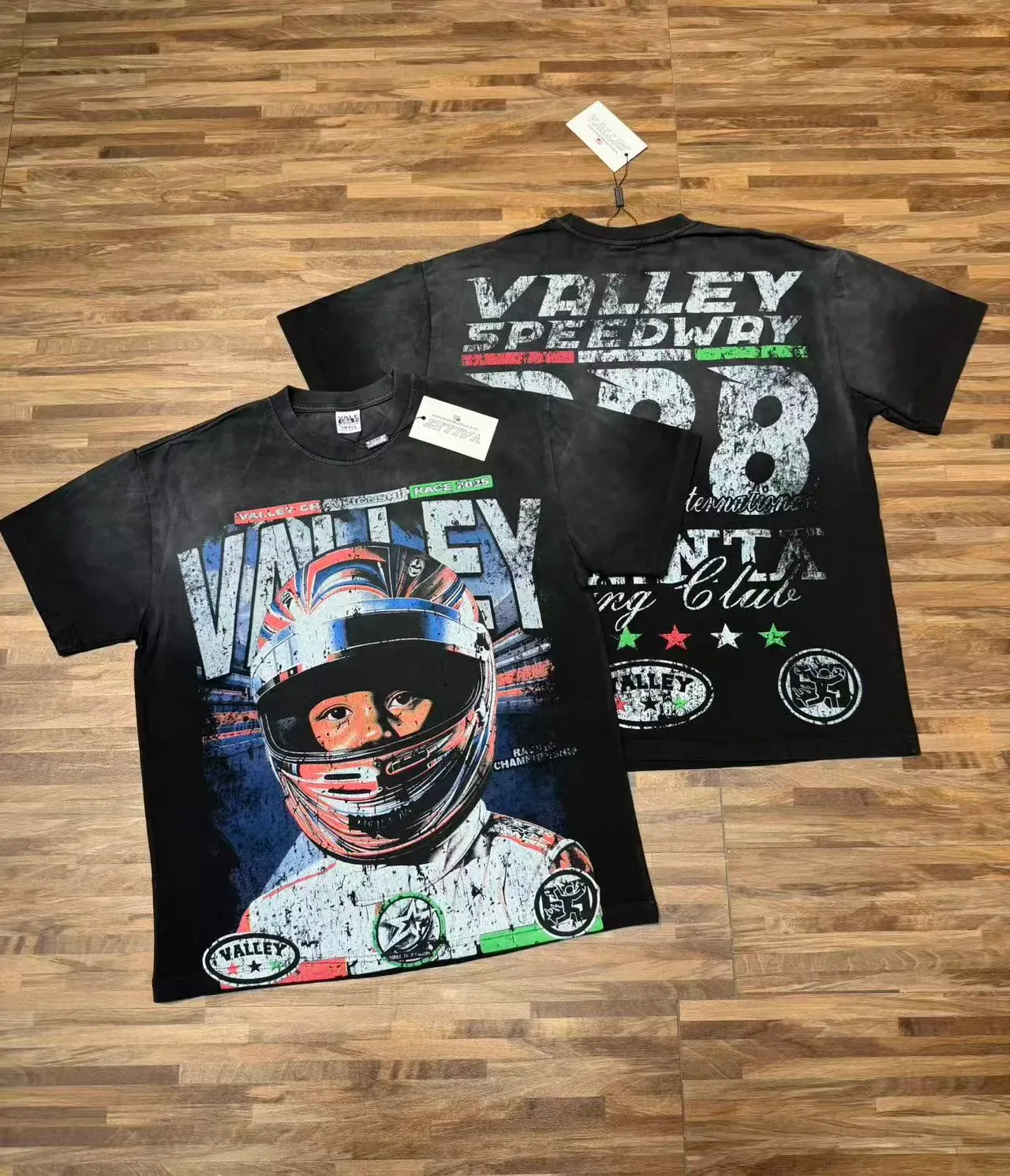 Distressed Racing Helmet Graphic T-Shirt 9