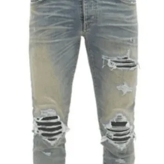 Distressed Ripped Slim-Tapered Stone-Washed Blue Jeans
