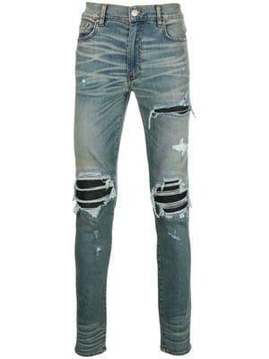 Distressed Ripped Slim-Tapered Stone-Washed Blue Jeans 3