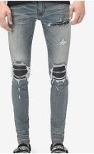 Distressed Ripped Slim-Tapered Stone-Washed Blue Jeans 6