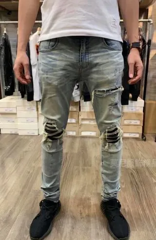 Distressed Ripped Slim-Tapered Stone-Washed Blue Jeans 7