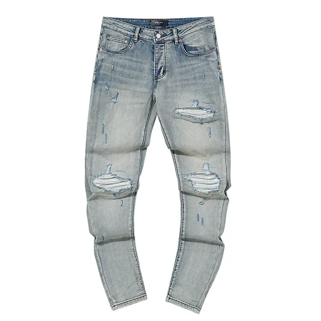 Distressed Slim-Fit Light-Wash Blue Jeans 2