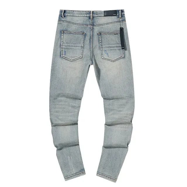 Distressed Slim-Fit Light-Wash Blue Jeans 3