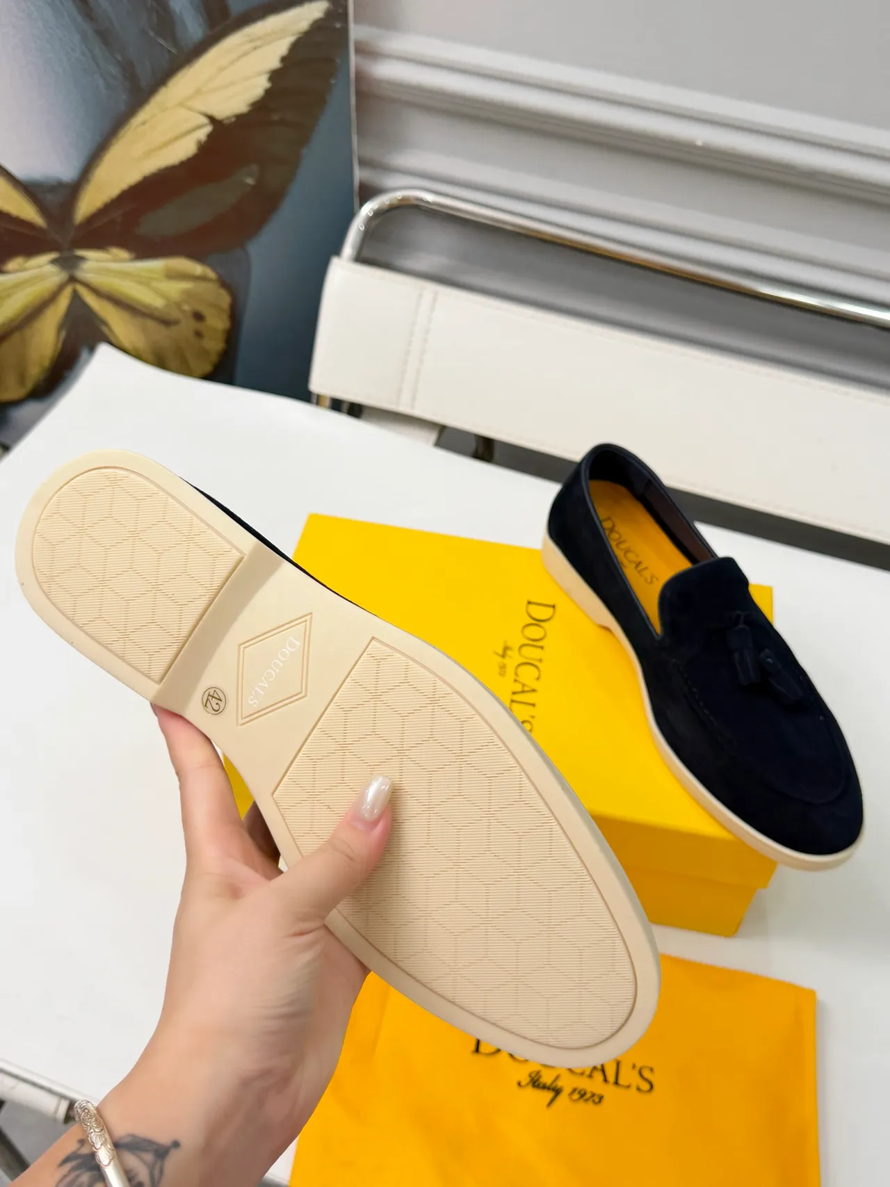 DOUCAI'S Navy Beige Suede Tassel Detail Loafer 2