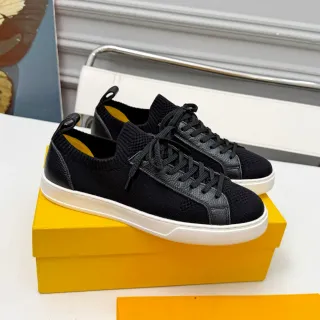 Doucal's Black White Knit Upper Leather Overlays Lifestyle Sneakers
