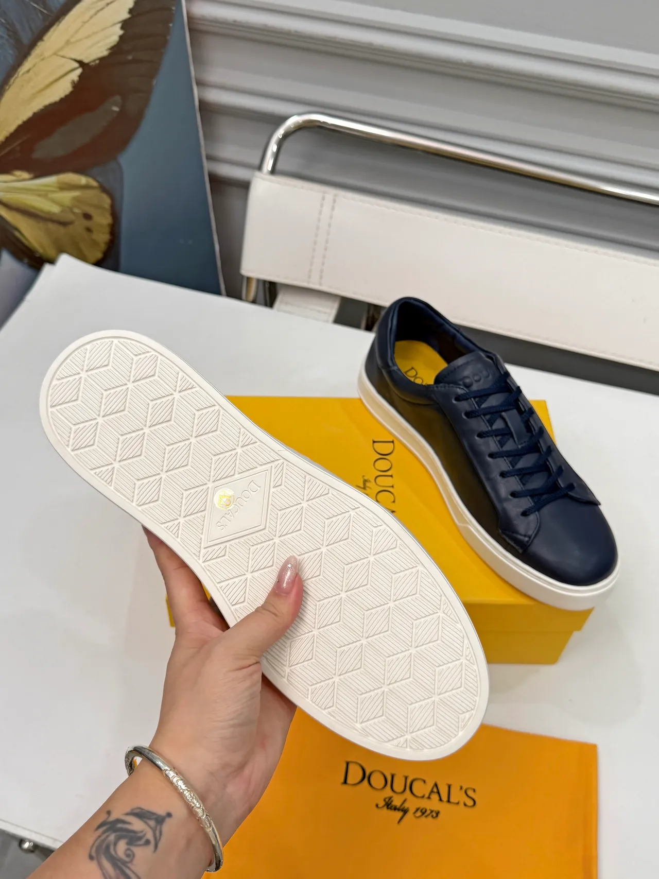 DOUCAL'S Navy Leather Low-Top Lifestyle Sneakers 2