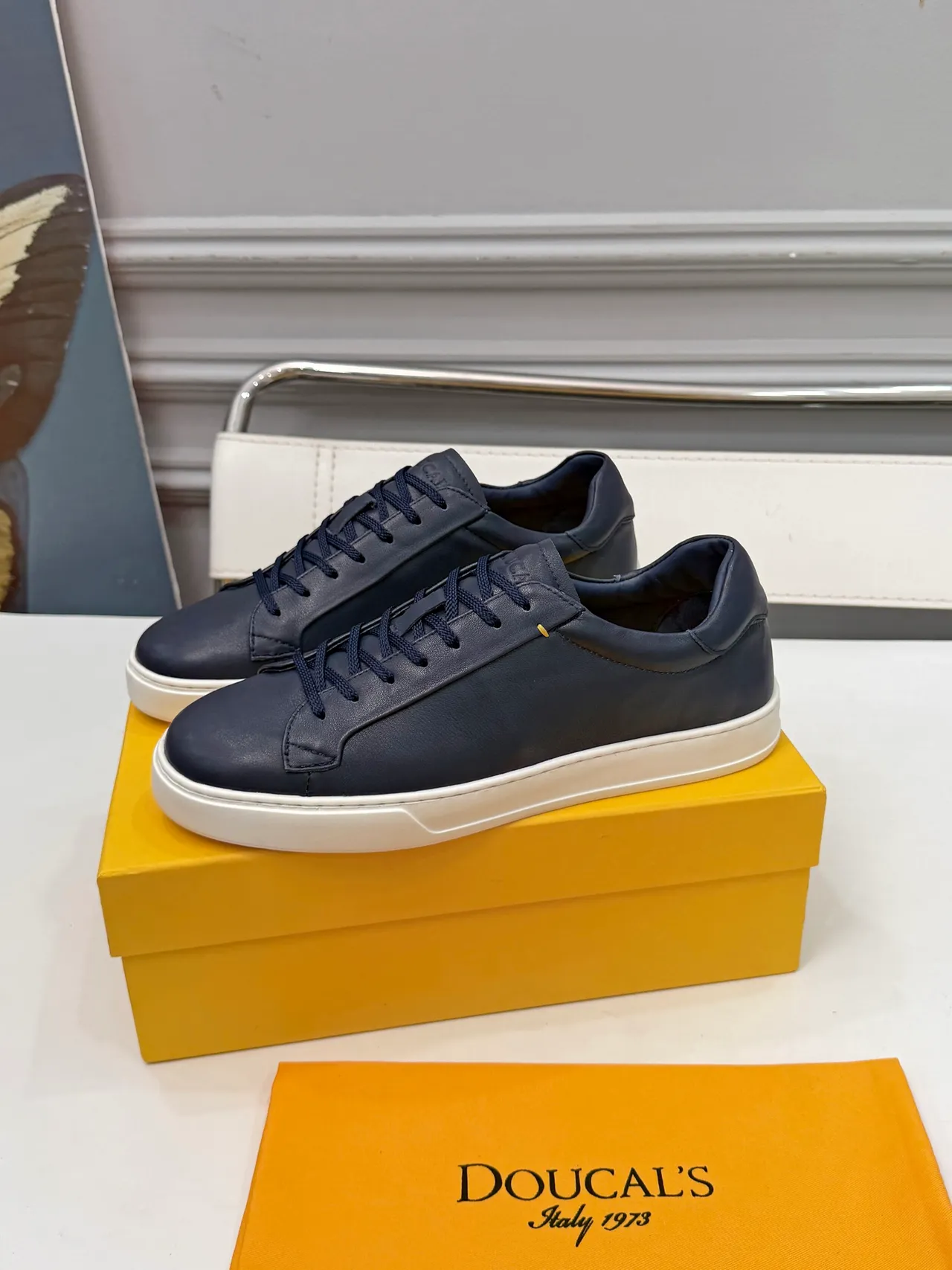 DOUCAL'S Navy Leather Low-Top Lifestyle Sneakers 4