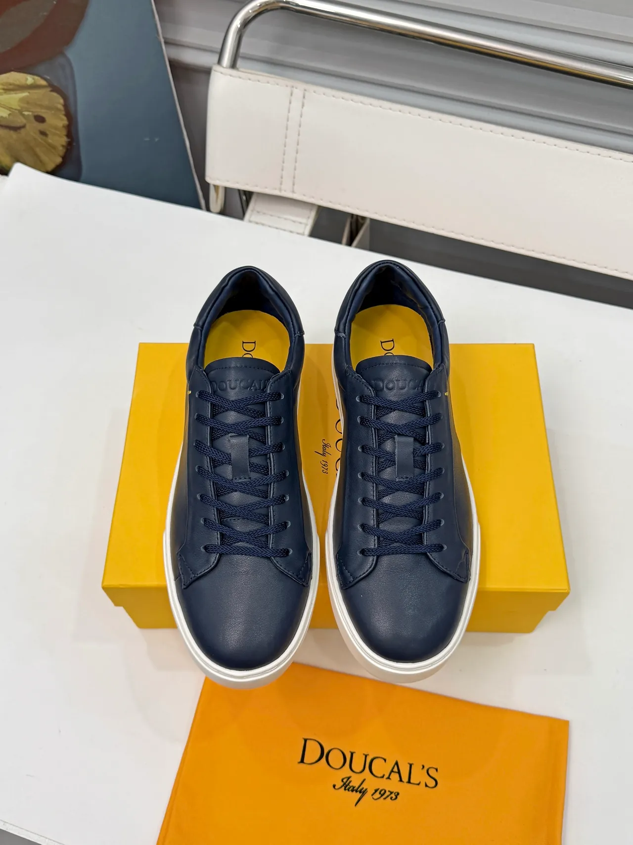 DOUCAL'S Navy Leather Low-Top Lifestyle Sneakers 5