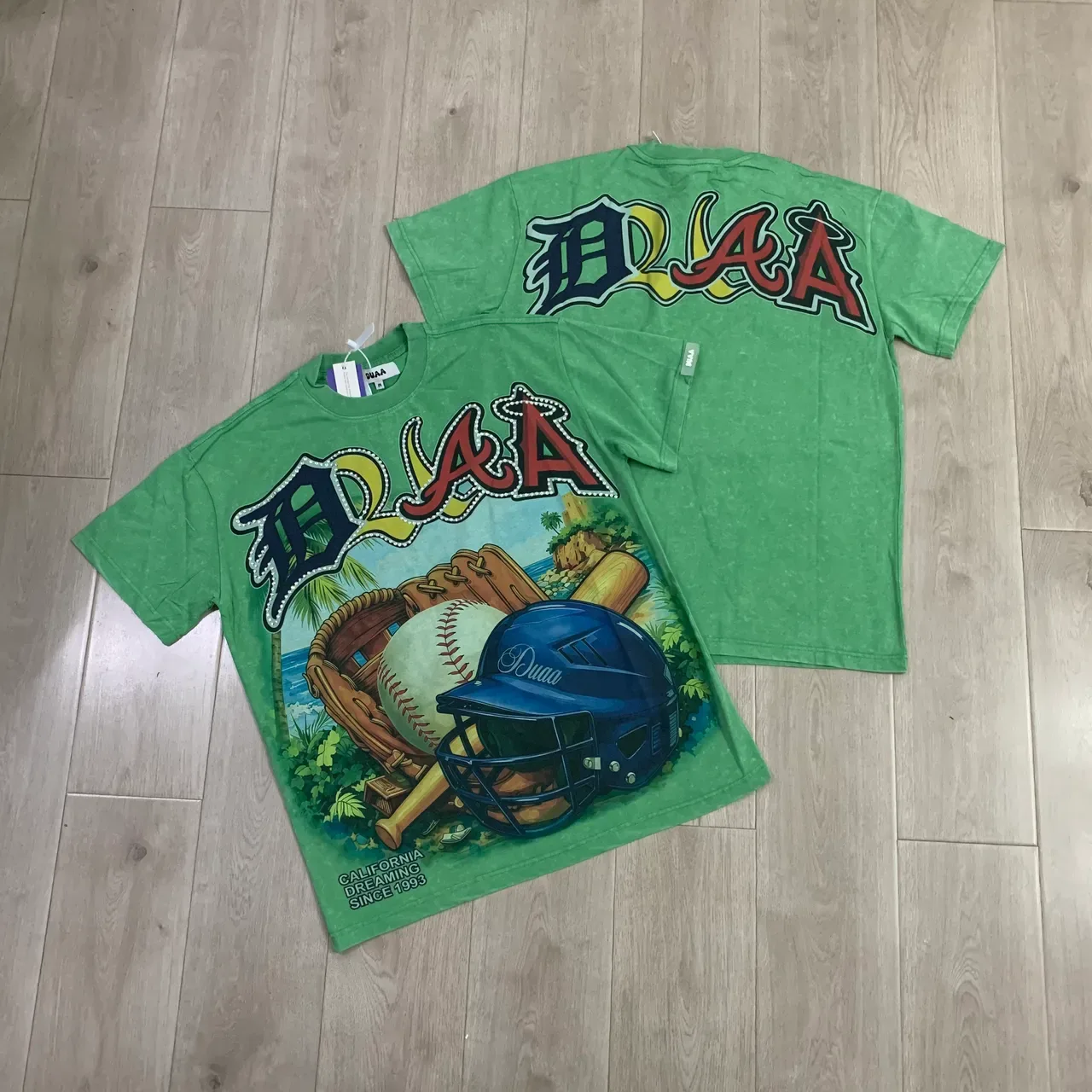Duaa Green Multicolor Graphic Print Heather T-Shirt 1