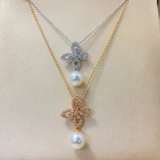 Colliers de pendentifs perles pavé florales de deux tons