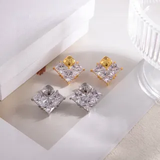 Dual-Tone Square-Cut Crystal Stud Earrings