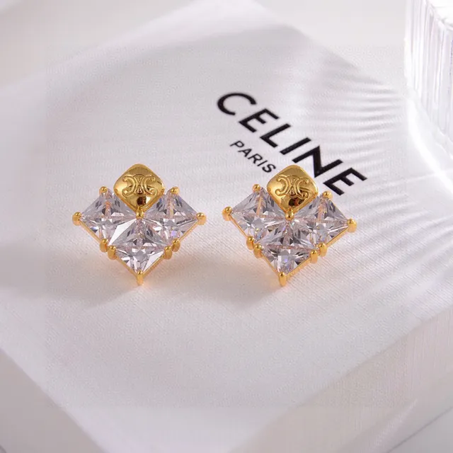 Dual-Tone Square-Cut Crystal Stud Earrings 2