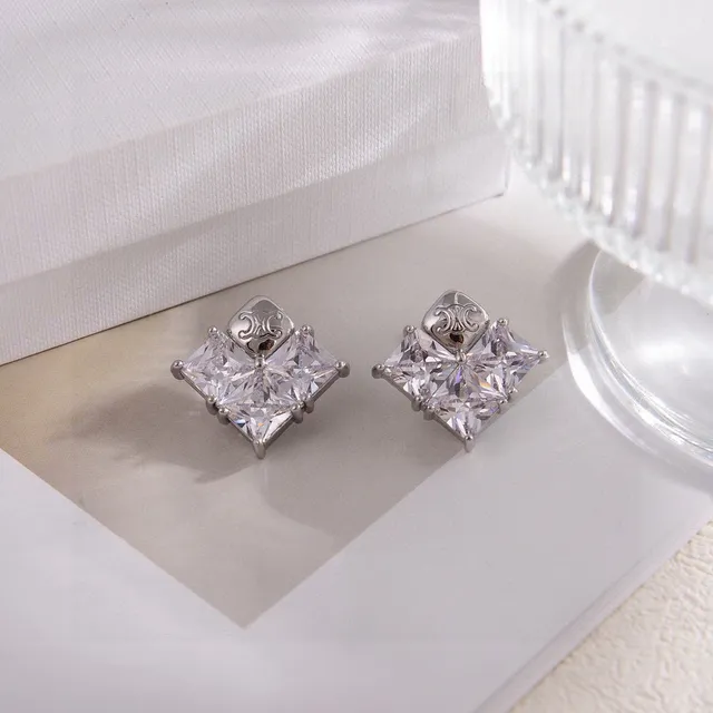 Dual-Tone Square-Cut Crystal Stud Earrings 4