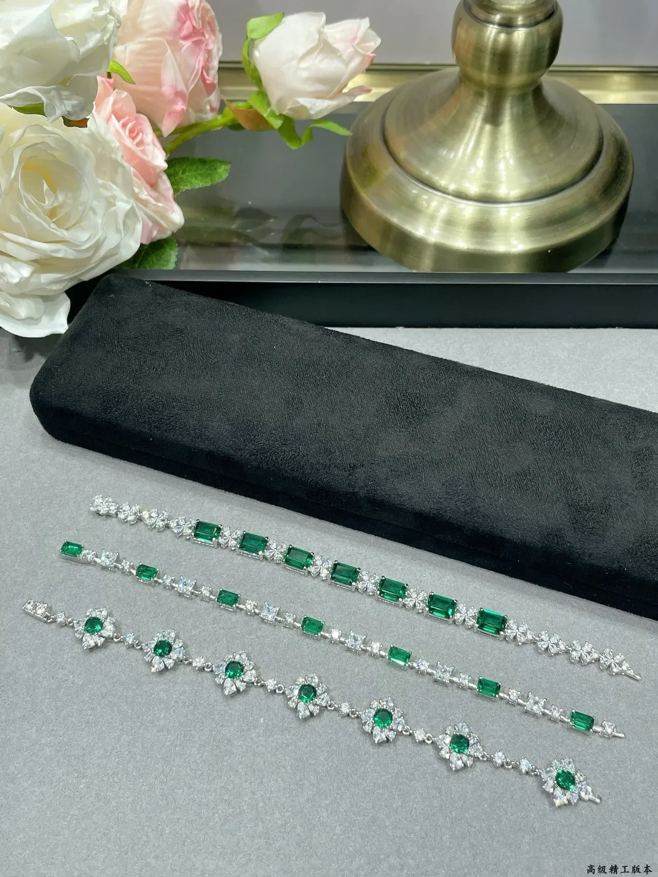 Emerald-Cut Green and Clear Stone Silver-Tone Linear Bracelets 4