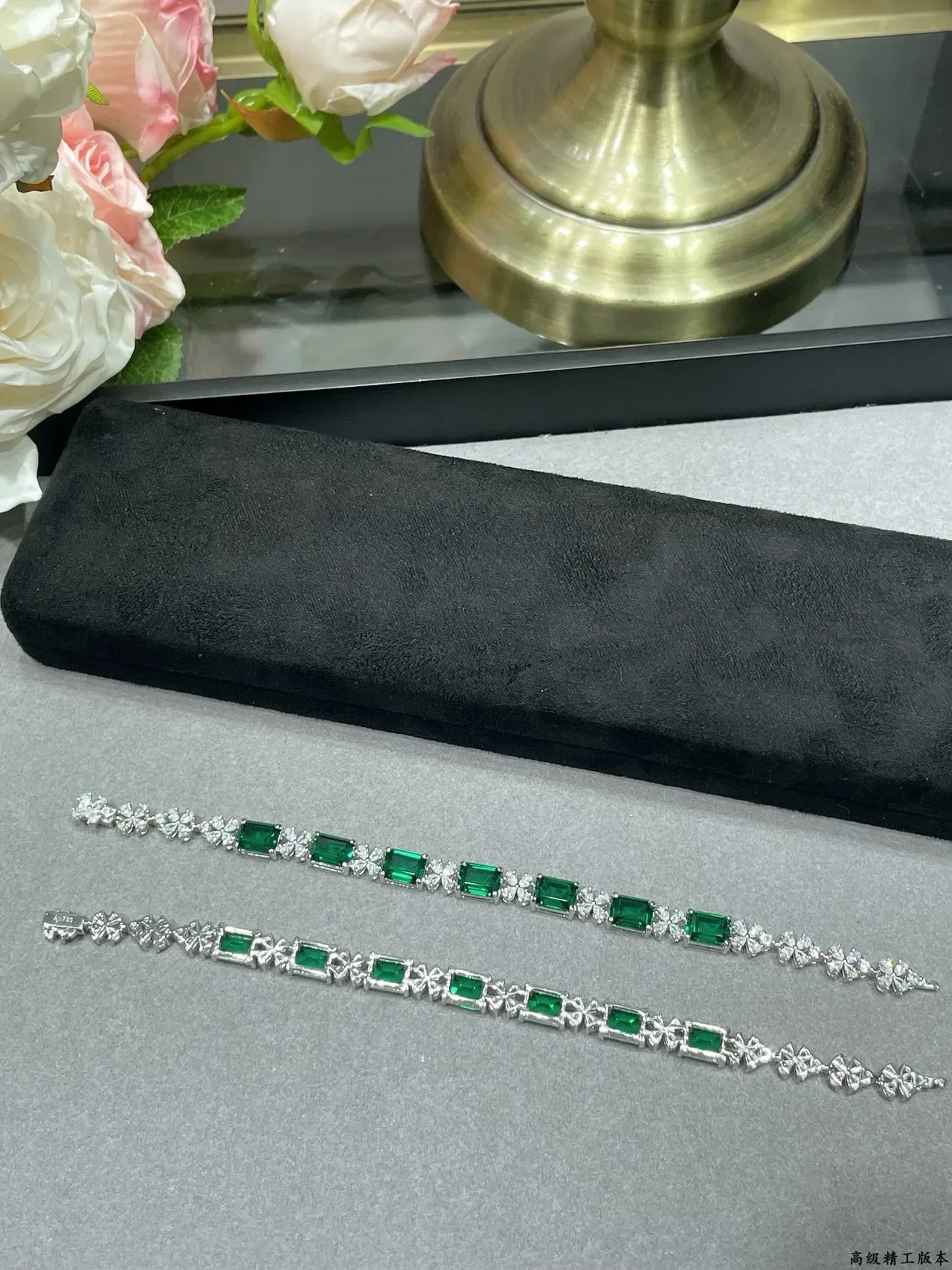 Emerald-Cut Green and Clear Stone Silver-Tone Linear Bracelets 5