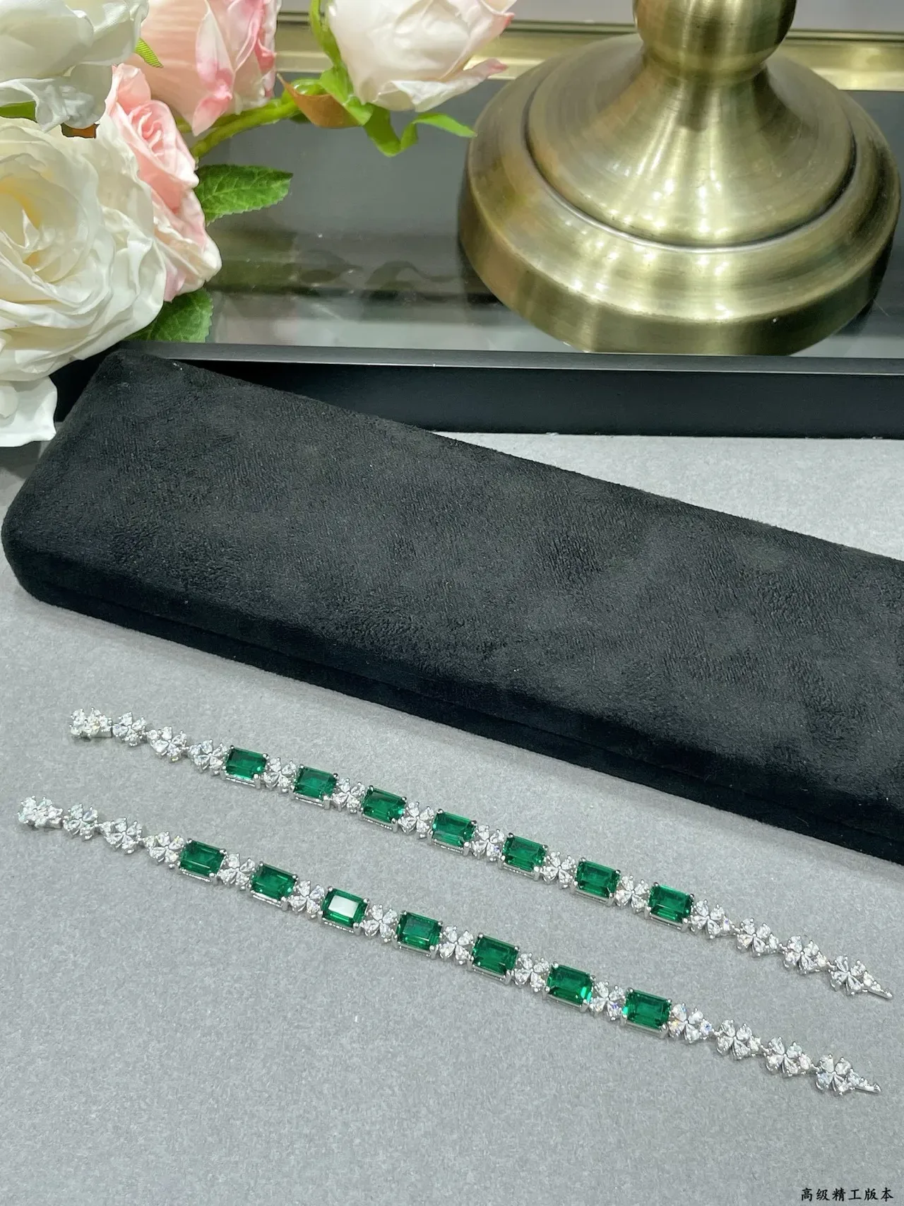 Emerald-Cut Green and Clear Stone Silver-Tone Linear Bracelets 6
