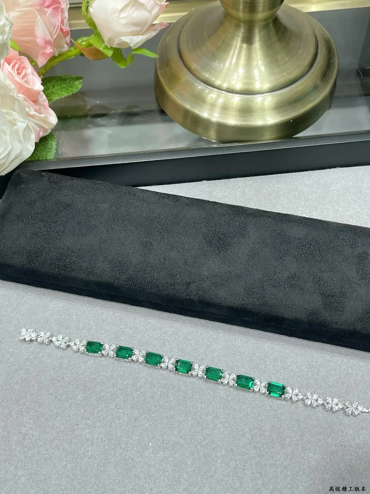 Emerald-Cut Green and Clear Stone Silver-Tone Linear Bracelets 7