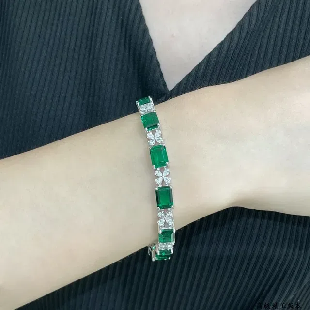 Emerald-Cut Green and Clear Stone Silver-Tone Linear Bracelets 9