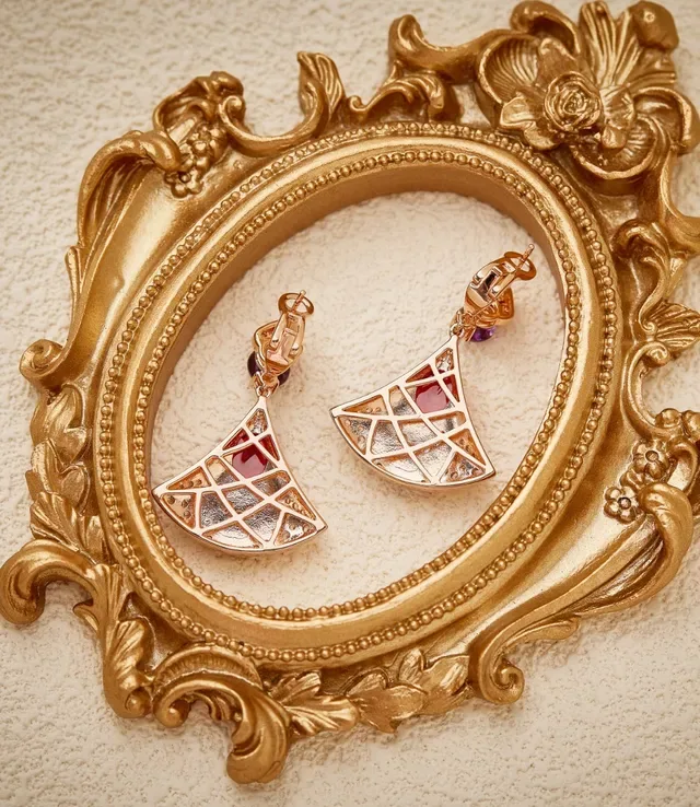 Fan-Shaped Gemstone and Enamel Drop Earrings 2