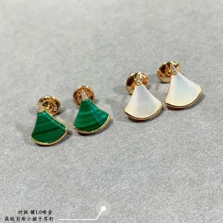 Fan-Shaped Malachite and Mother-of-Pearl Gold-Tone Stud Earrings