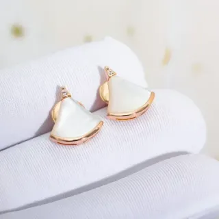 Fan-Shaped Mother-of-Pearl and Rose-Gold Tone Stud Earrings