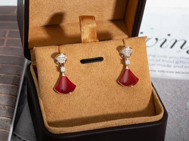 Fan-Shaped Red Enamel and Pavé Crystal Dangling Earrings 2