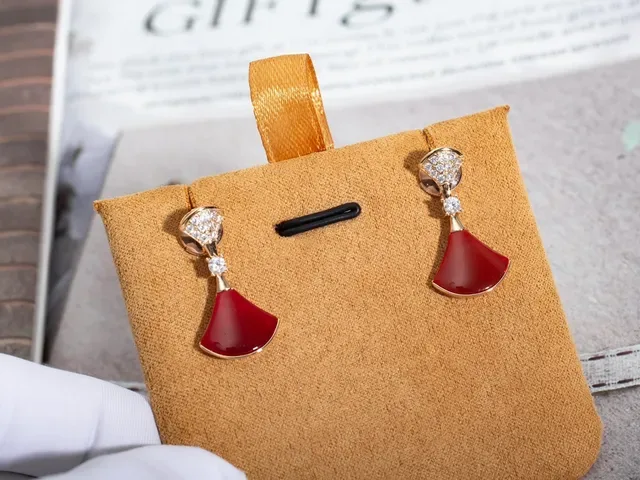Fan-Shaped Red Enamel and Pavé Crystal Dangling Earrings 3
