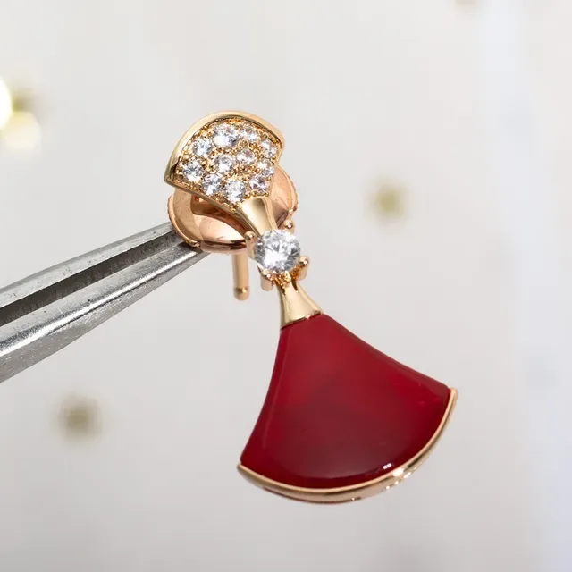 Fan-Shaped Red Enamel and Pavé Crystal Dangling Earrings 5