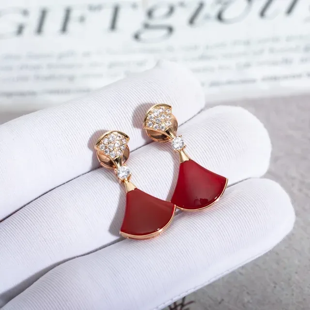 Fan-Shaped Red Enamel and Pavé Crystal Dangling Earrings 6