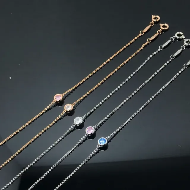 Fine Chain Single-Stone Bezel Toggle Clasp Bracelets 6