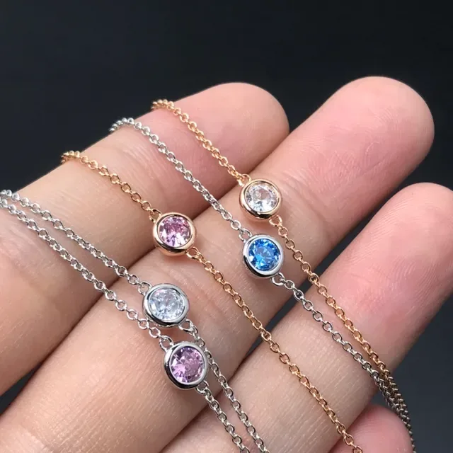 Fine Chain Single-Stone Bezel Toggle Clasp Bracelets 7