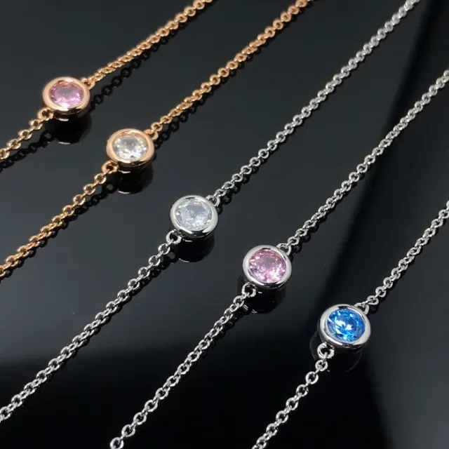 Fine Chain Single-Stone Bezel Toggle Clasp Bracelets 8