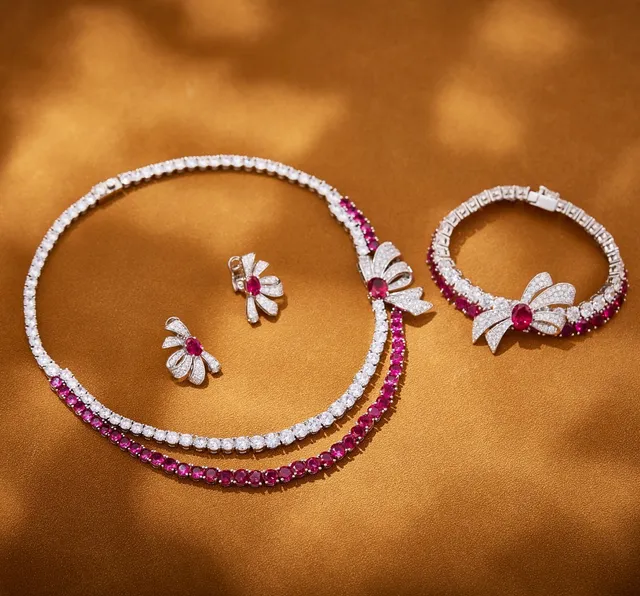 Floral Bow Motif Pavé Diamond and Ruby Earrings 2