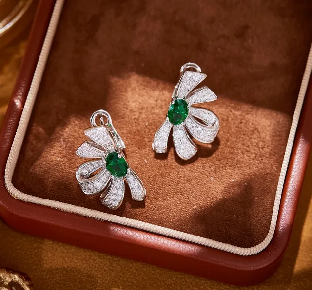 Floral Bow Motif Pavé Diamond and Ruby Earrings 4