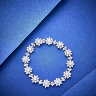 Floral Cluster Pave Crystal Silver-Tone Bracelet
