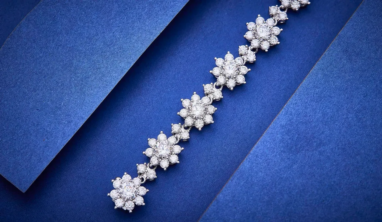 Floral Cluster Pave Crystal Silver-Tone Bracelet 2