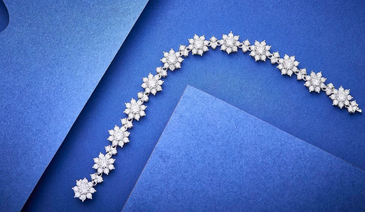 Floral Cluster Pave Crystal Silver-Tone Bracelet 3
