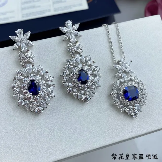 Floral Halo Cushion-Cut Blue Gemstone Pendant Necklace 6