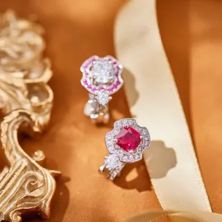 Floral Halo Ruby and Pink Sapphire Diamond Stackable Rings