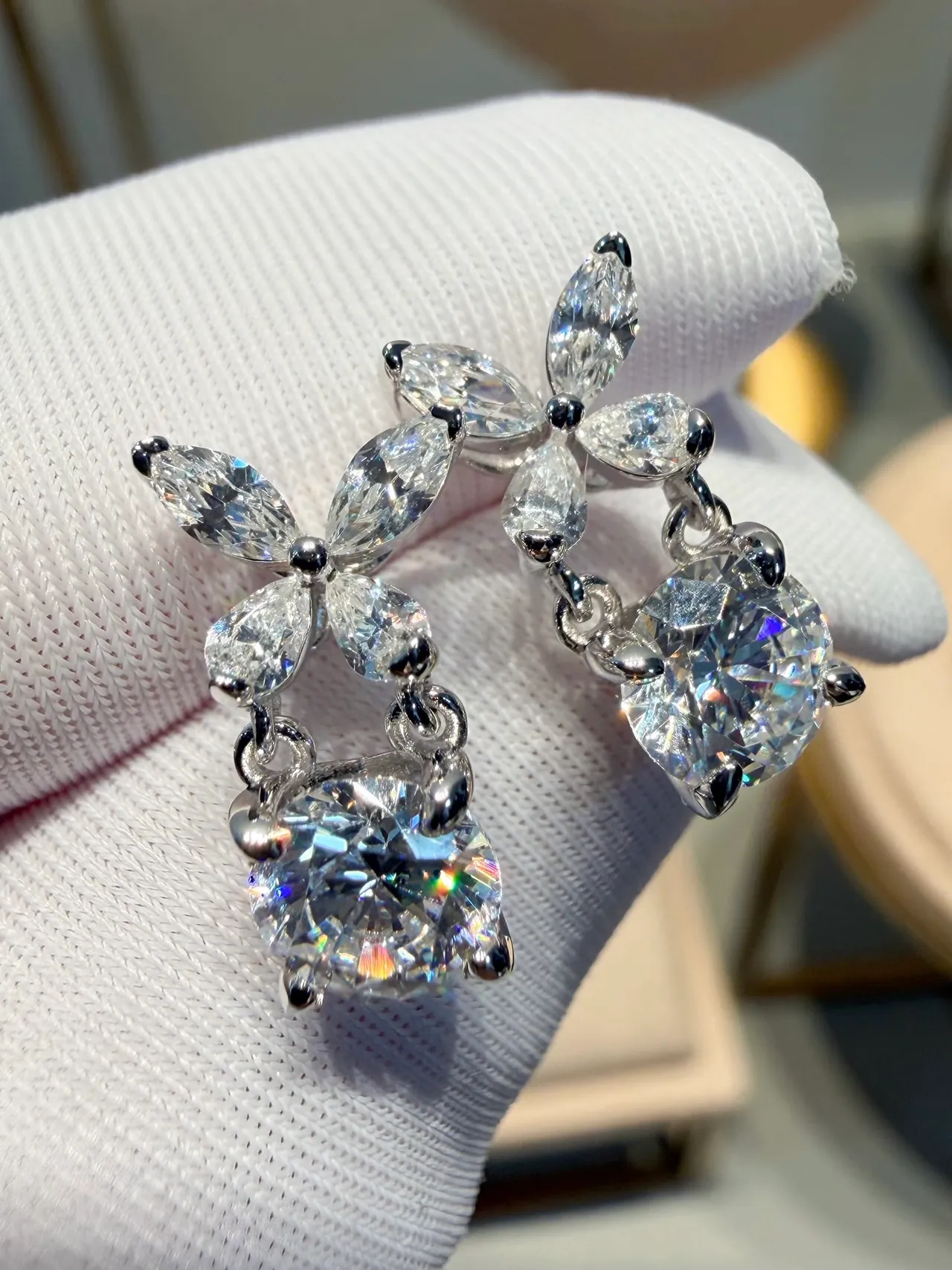 Floral Motif Marquise-and-Round Drop Earrings 5
