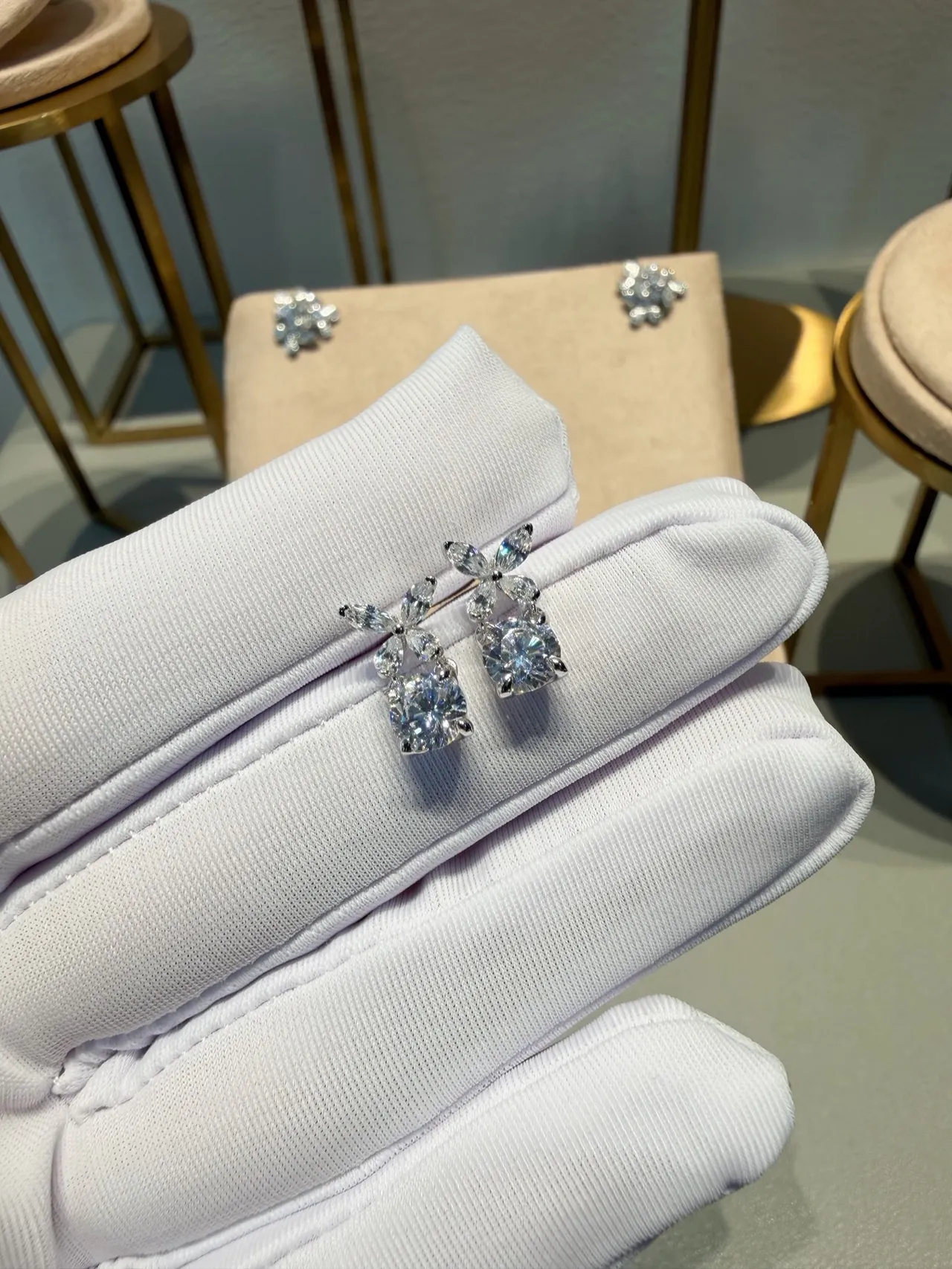 Floral Motif Marquise-and-Round Drop Earrings 8