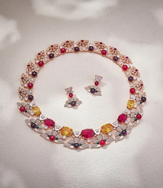 Floral Motif Pavé Diamond and Gemstone Drop Earrings 6