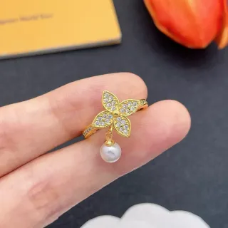 Floral Pavé Dangling Pearl Gold-Tone Ring
