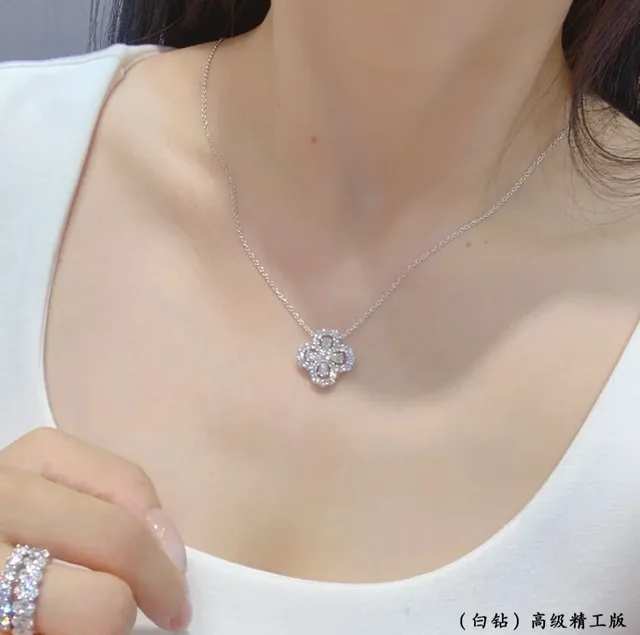 Floral Quatrefoil Pave Pendant Necklace 9
