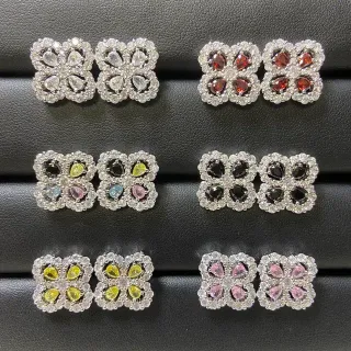 Floral Quatrefoil Pavé-Set Multi-Stone Stud Earrings